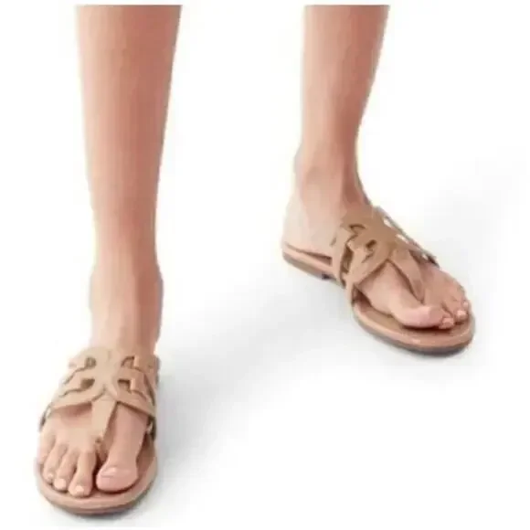 Sam Edelman Cara Nude Patent Leather Thong Sandals Women's Size 8 - Picture 2 of 8